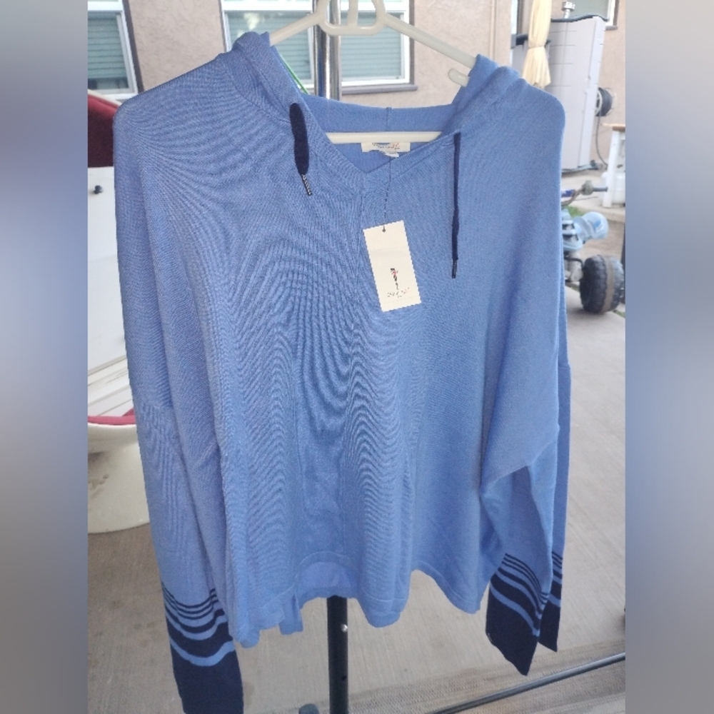SKINNYGIRL Drawstring Hooded Pullover Knit Top